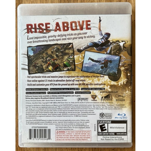 PURE Sony PlayStation 3 Video Game (PS3, 2008, Disney) Complete With Manual - Picture 2 of 5